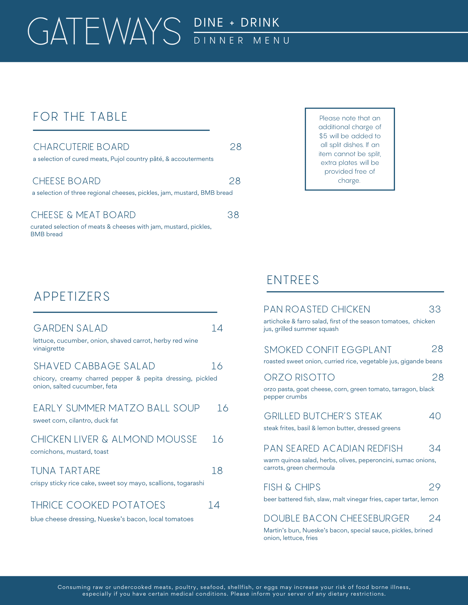 August dinner menu - Gateways Inn